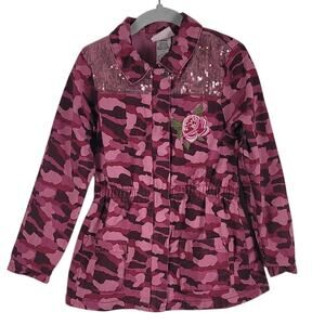 Little Lass Pink Camo Rose Bling Long Line Jacket Girls 6